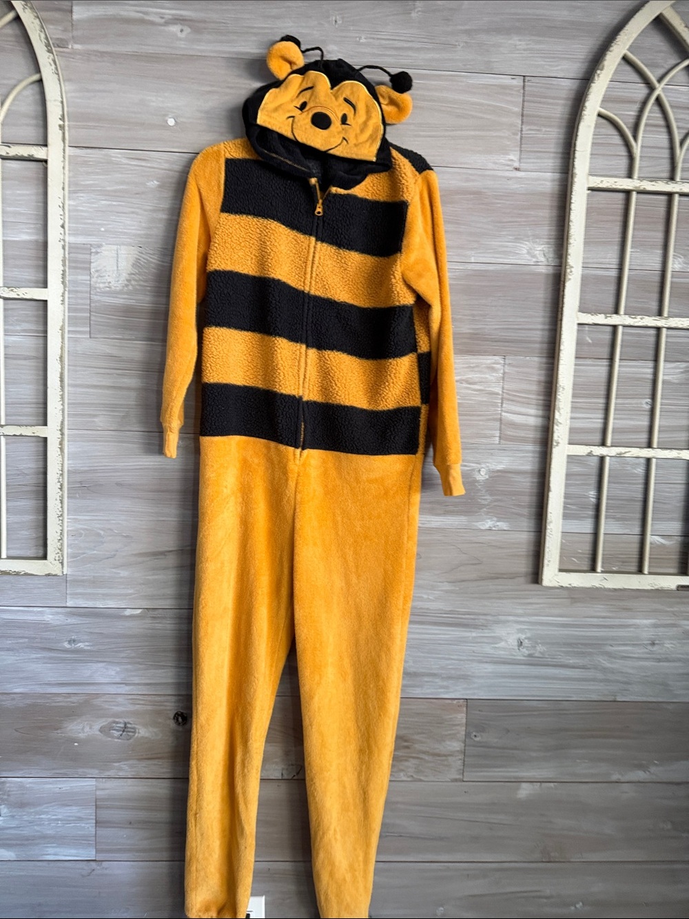 Disney Yellow and Black Striped Winnie the Pooh Fleece Jumpsuit